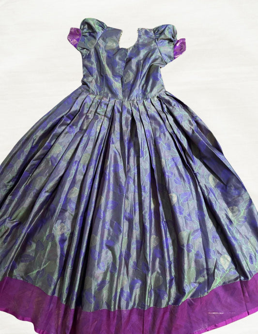 Kids Silk Gown – Purple with Blue
