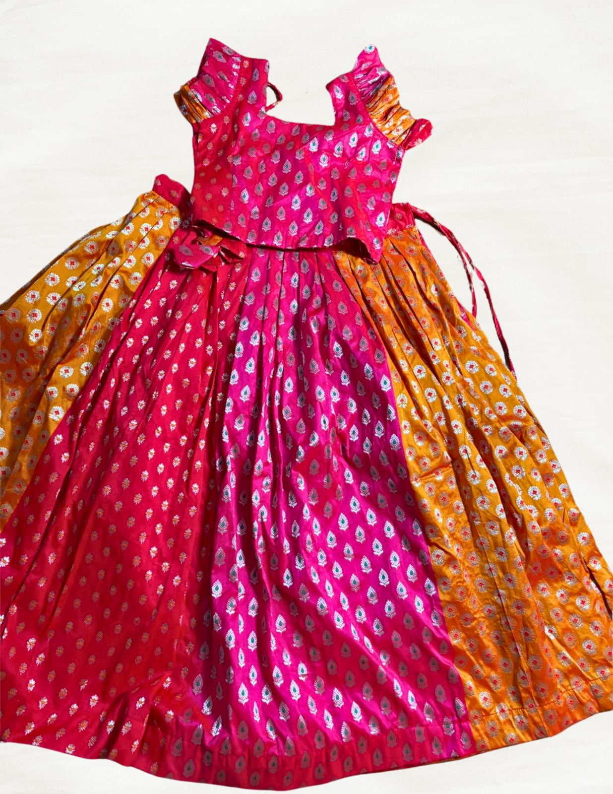 Kids Silk Pavadai Set – Orange with Yellow