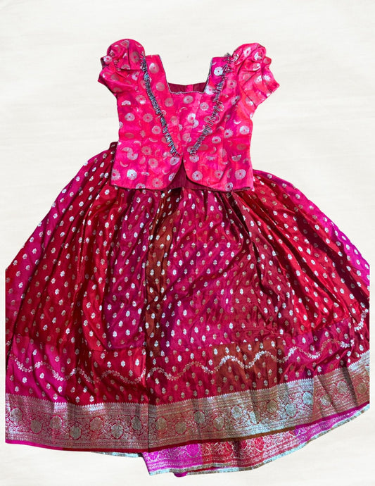 Kids Silk Pavadai Set – Pink With Pink